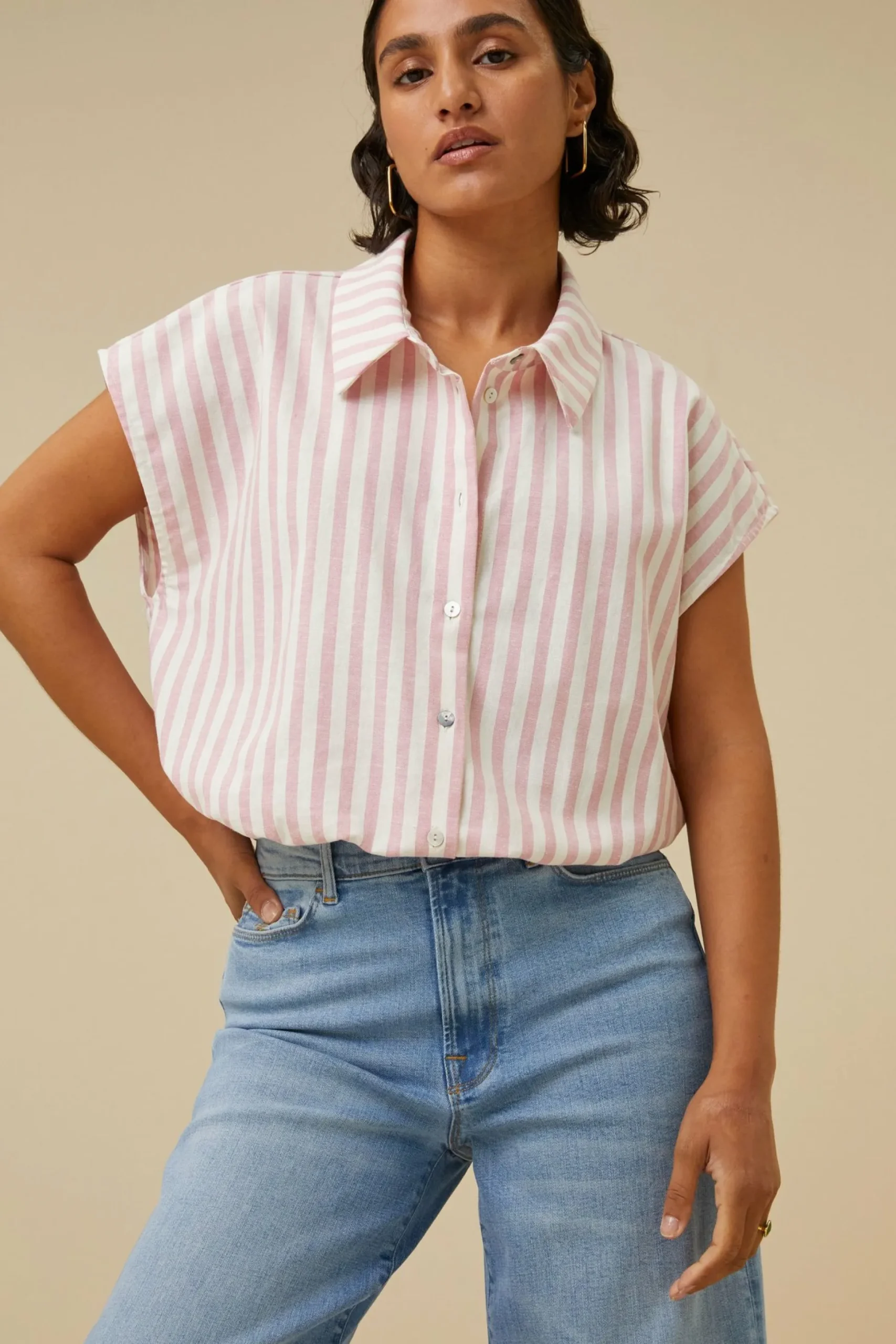By bar Blouses<Bieke Linen Stripe Blouse