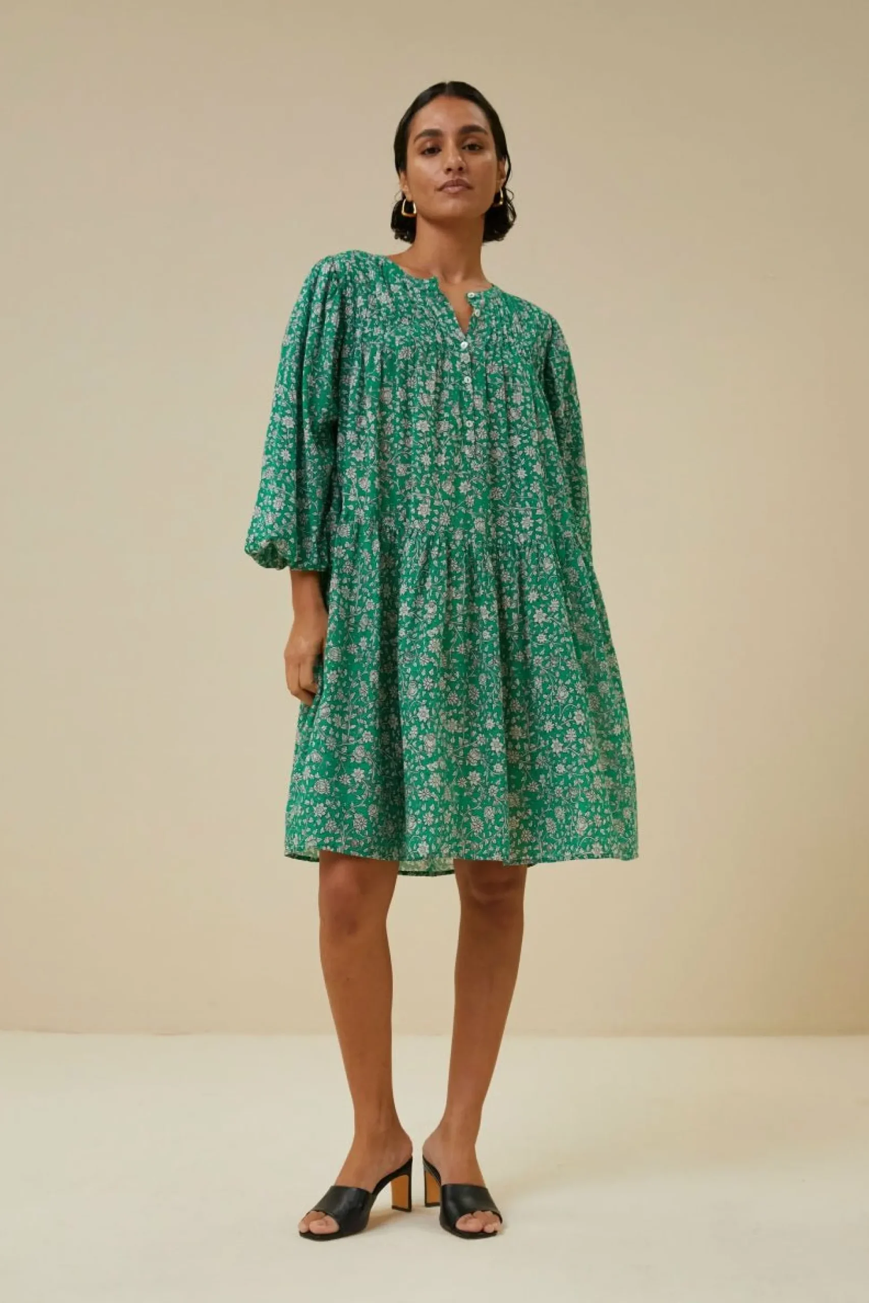 By bar Jurken<Bowie Green Flower Dress