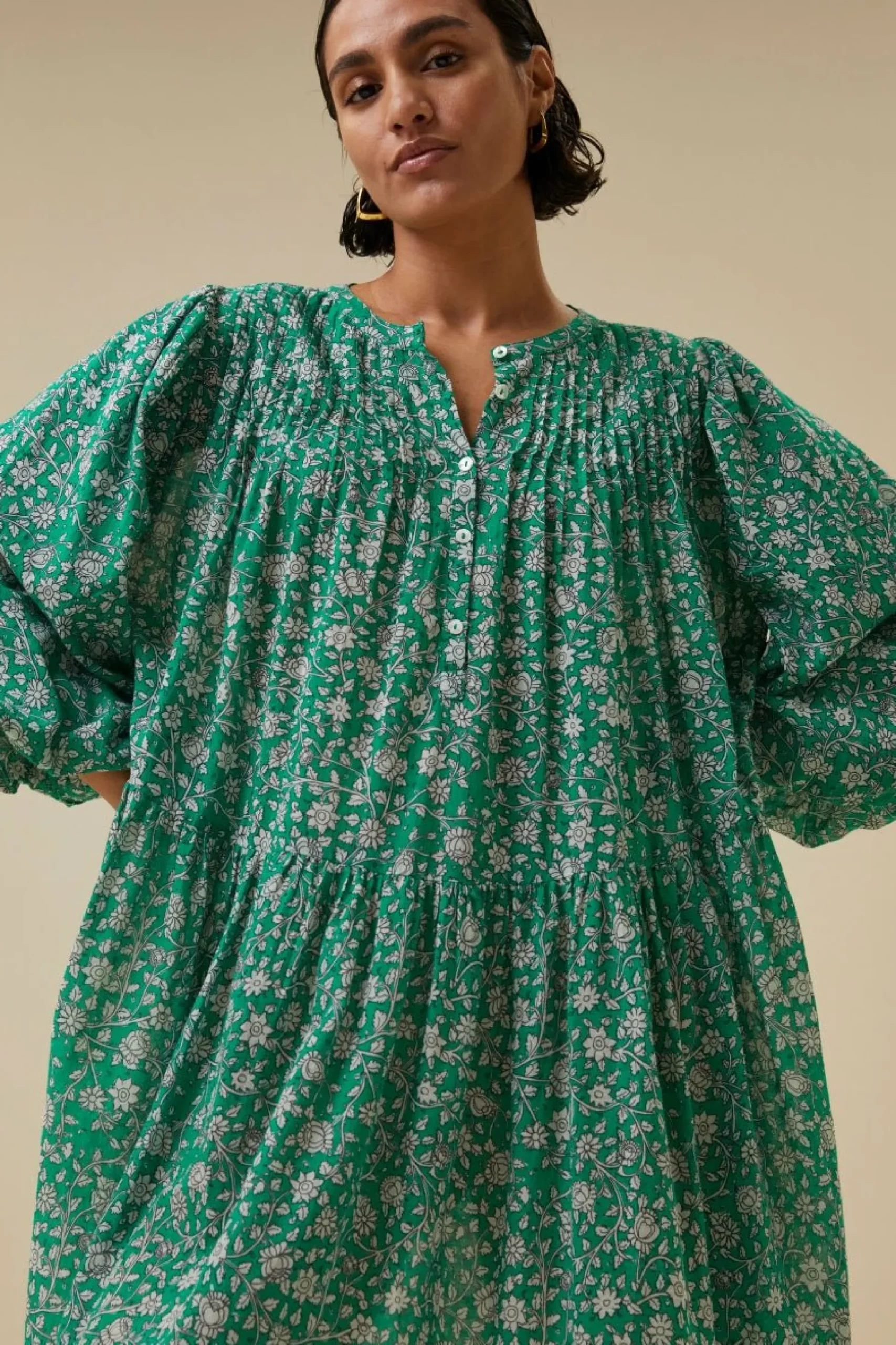 By bar Jurken<Bowie Green Flower Dress